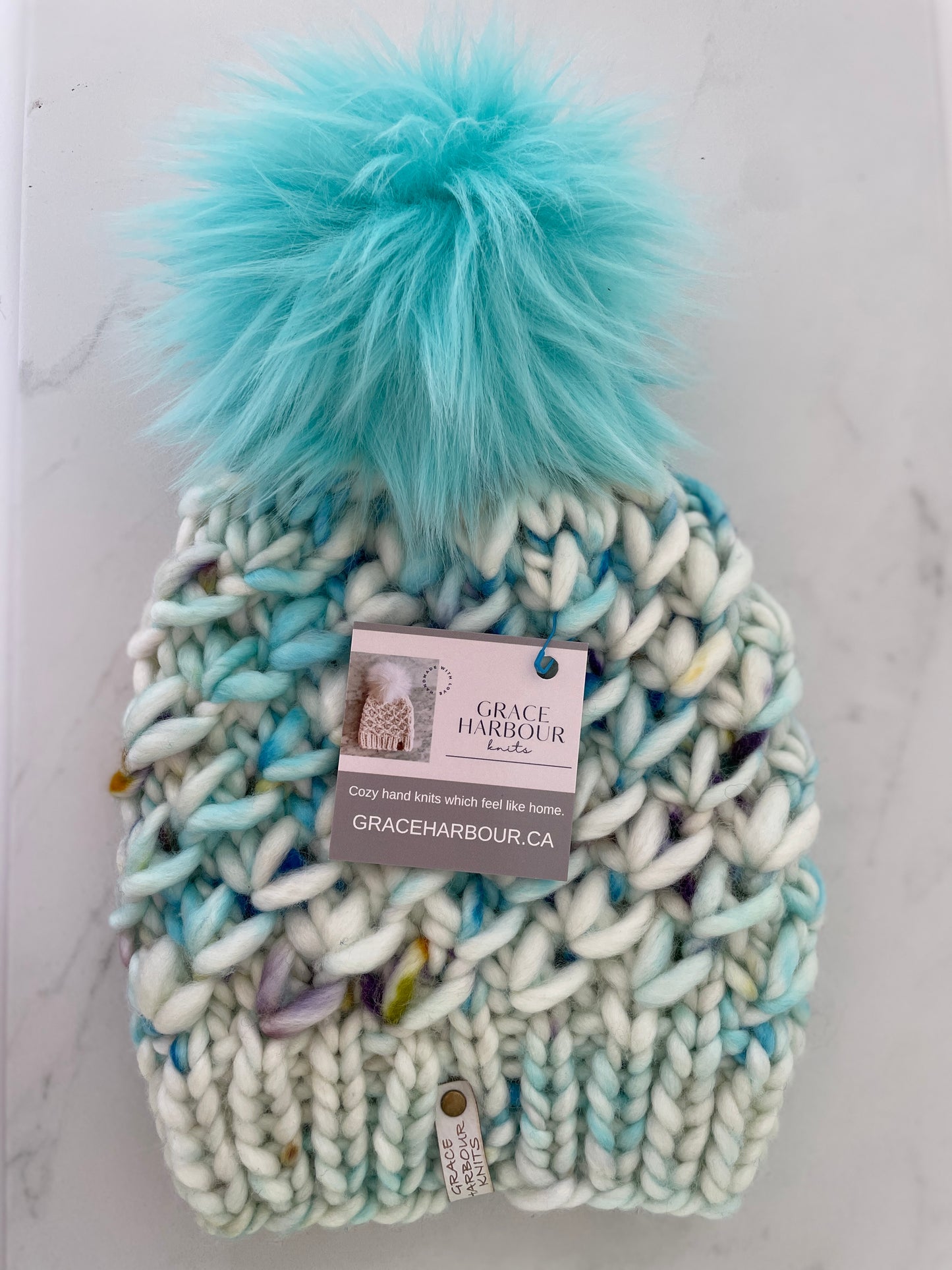 Crush Beanie in Jessamyn with Arctic Blue Pom