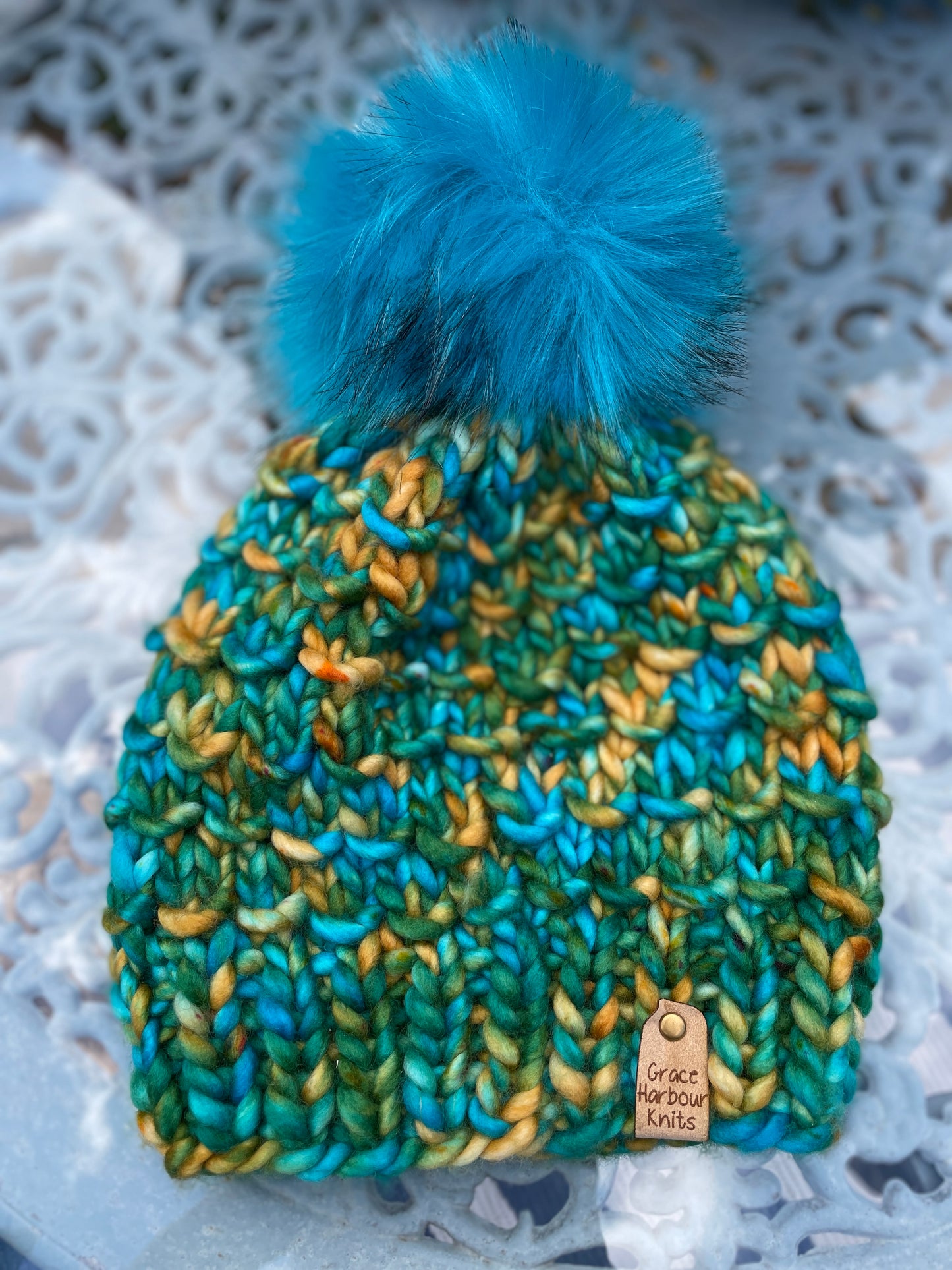 BAMBOO BEANIE IN OOAK I'LL BAYOU A DRINK WITH TEAL POM