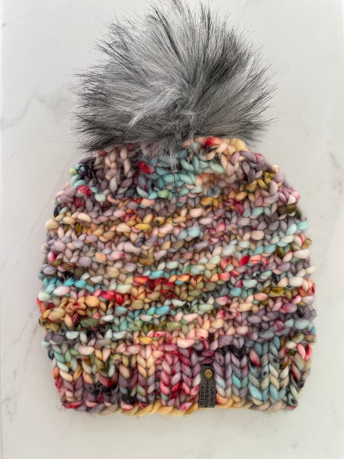 OUTER COVE BEANIE IN BANDIT WITH GREY-BLACK TIPPED POM