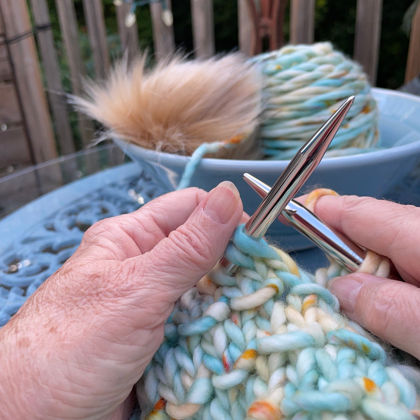 BAMBOO BEANIE IN OOAK FUN IN THE SUN WITH BLONDIE POM