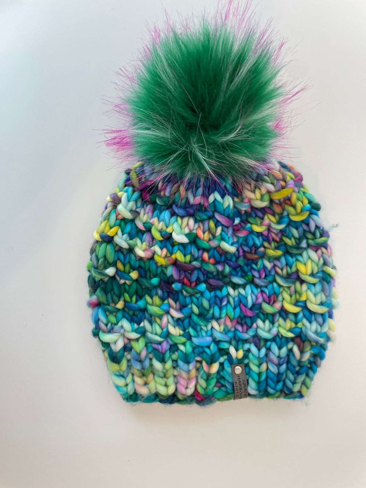BAMBOO BEANIE IN MERMAID SHOES WITH FAUX FUR POM POM IN DRAGON