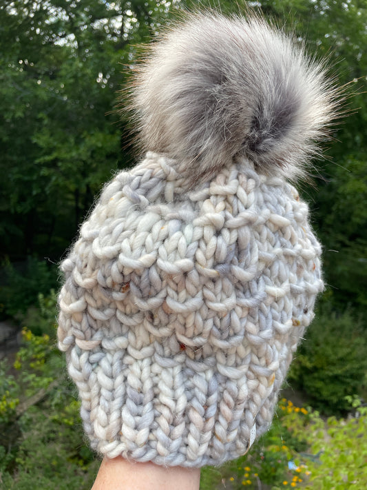 BAMBOO BEANIE IN OOAK SHIMMER WITH SILVER POM