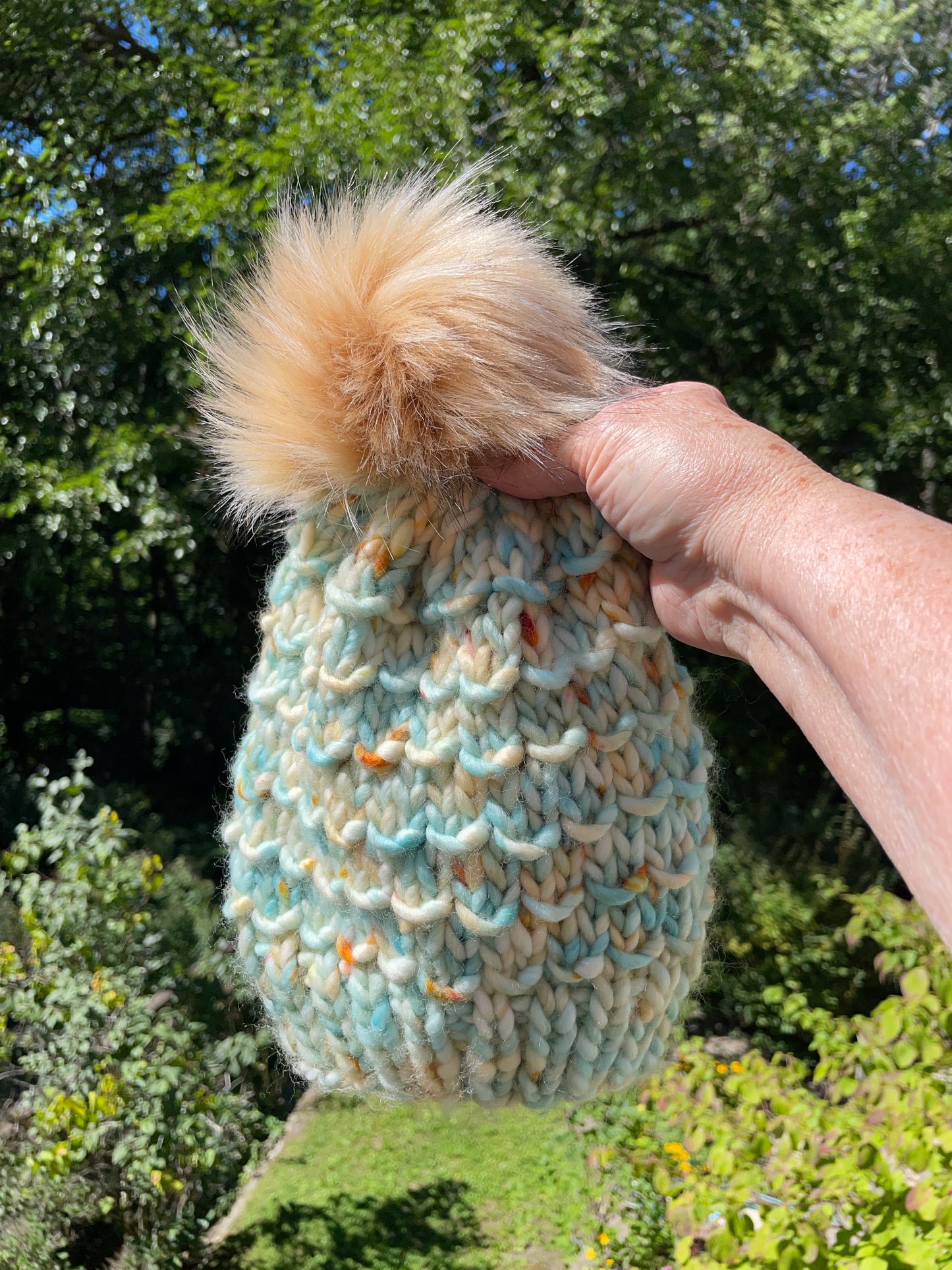 BAMBOO BEANIE IN OOAK FUN IN THE SUN WITH BLONDIE POM