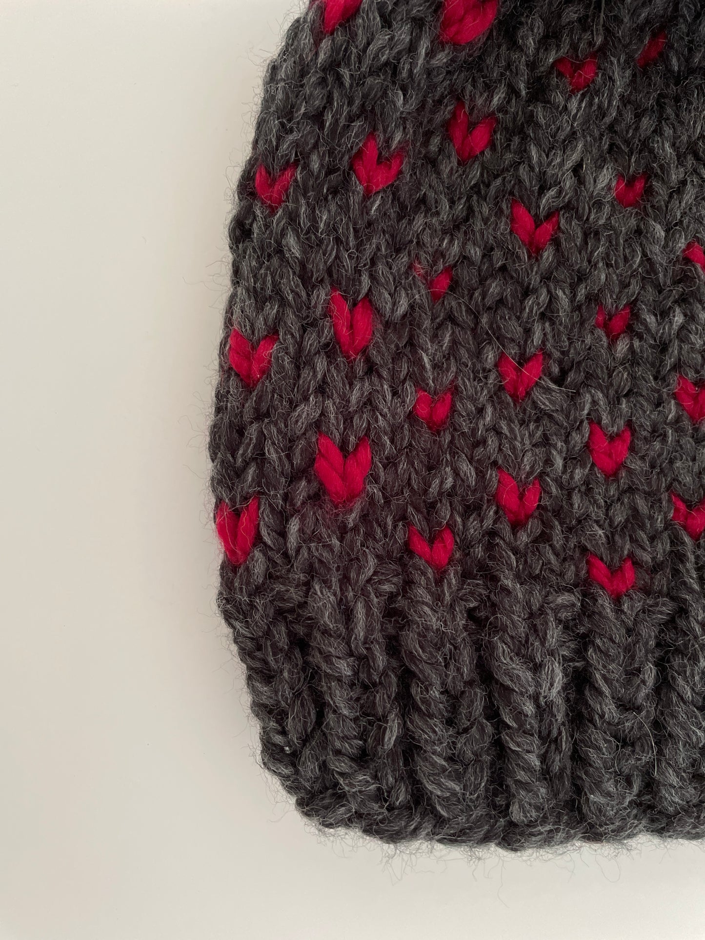 Heart's Delight Grey with Red Hearts-black pom