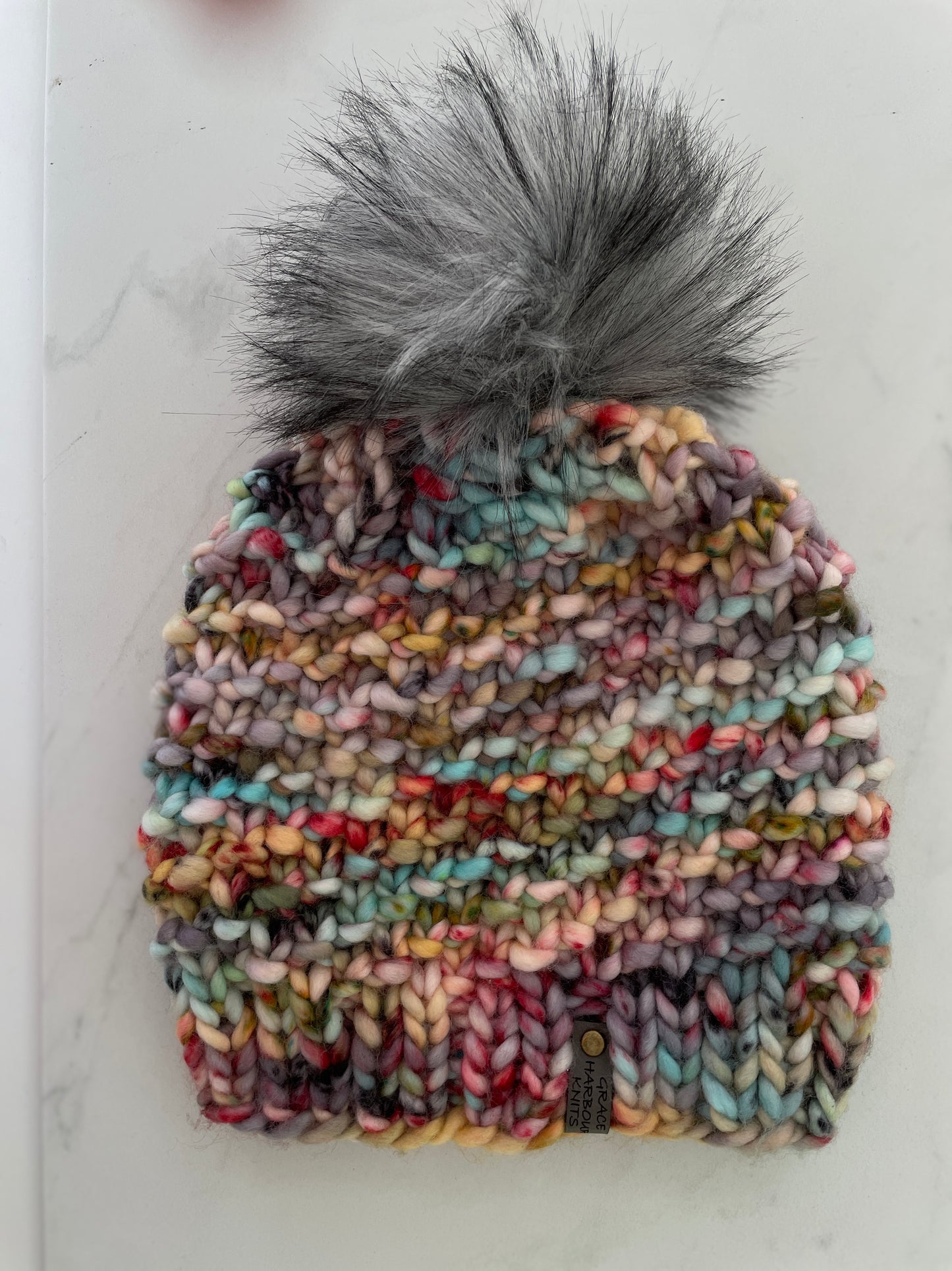 OUTER COVE BEANIE IN BANDIT WITH GREY-BLACK TIPPED POM