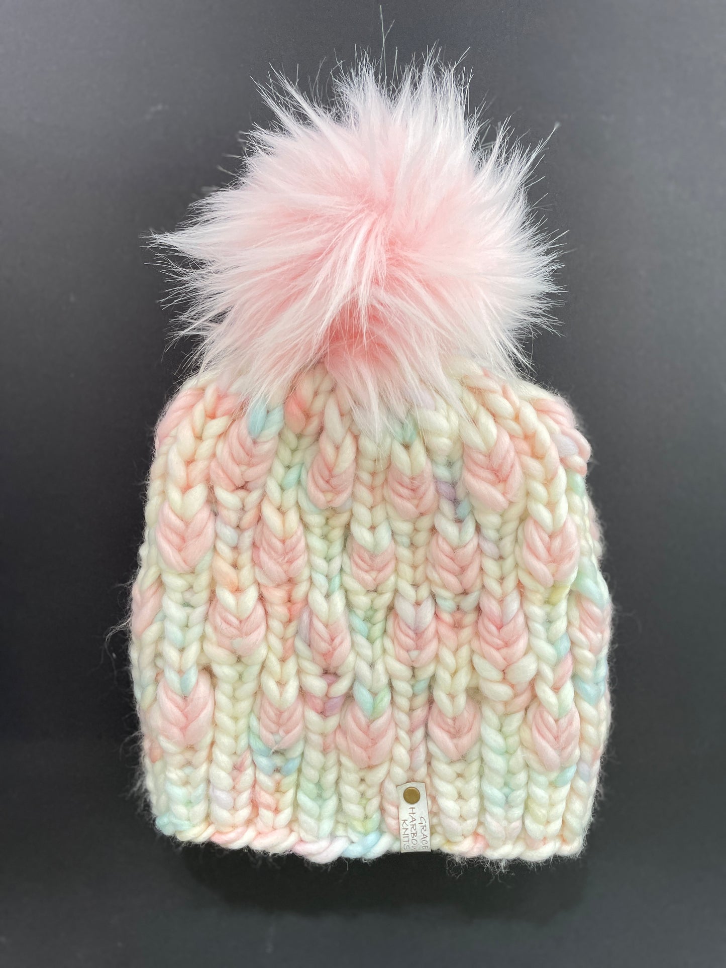 BACK TO NATURE BEANIE IN OOAK MARSHMALLOW WORLD WITH SEASHELL- PINK POM OR SEASHELL WITH MARSHMALLOW WORLD-PINK POM