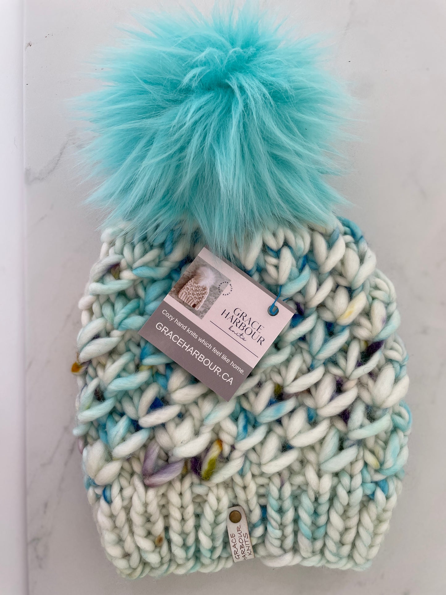 Crush Beanie in Jessamyn with Arctic Blue Pom