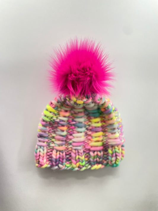 Frida Beanie in Opal with Pink Pom
