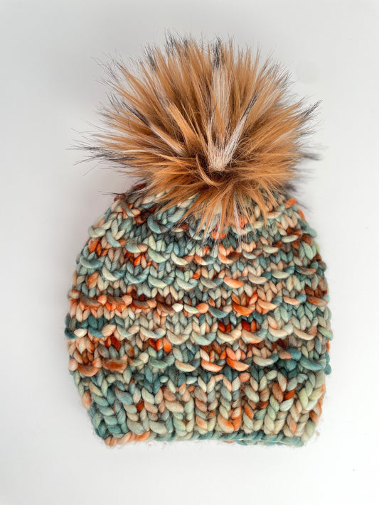 Bamboo Beanie in  Conifer/ drizzle pom