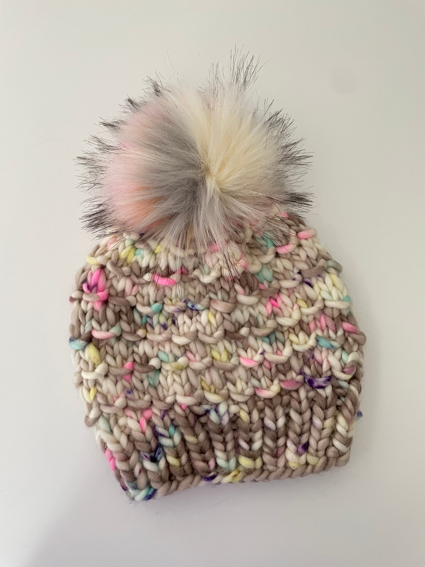 BAMBOO BEANIE IN NEON HAZE WITH NEOPOLITAN POM