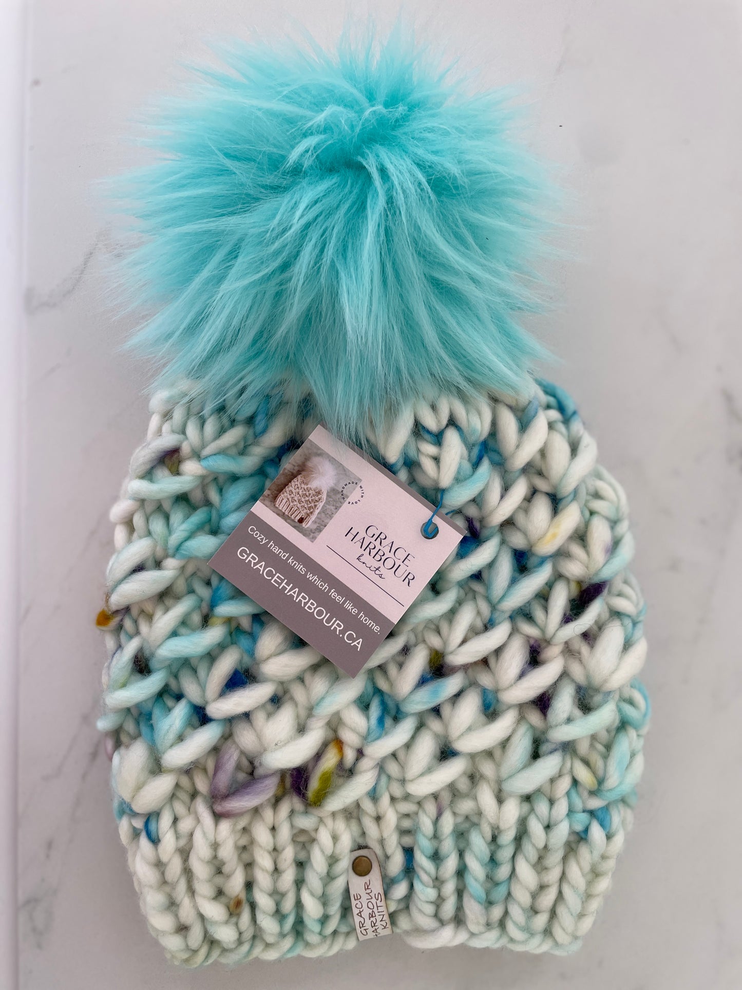 Crush Beanie in Jessamyn with Arctic Blue Pom