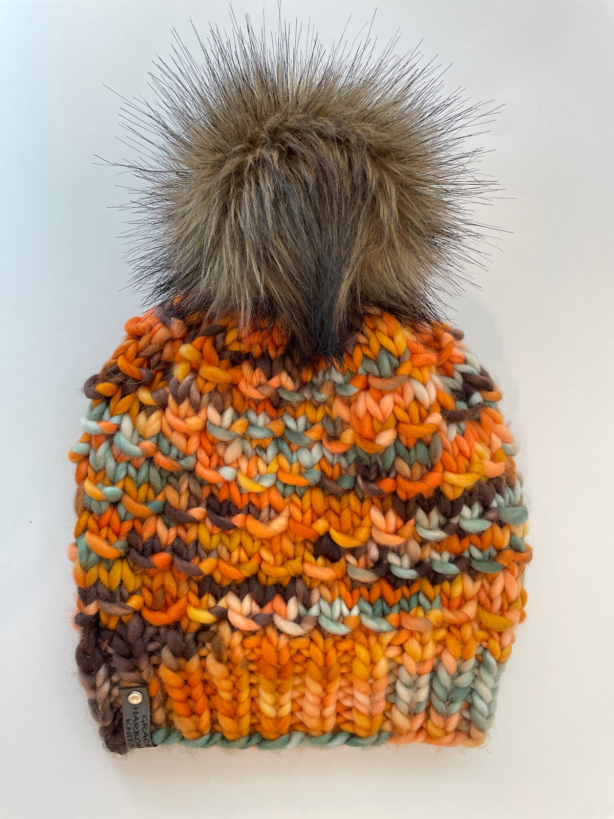 BAMBOO BEANIE IN PUMPKIN PATCH WITH BADGER FAUX FUR POM POM