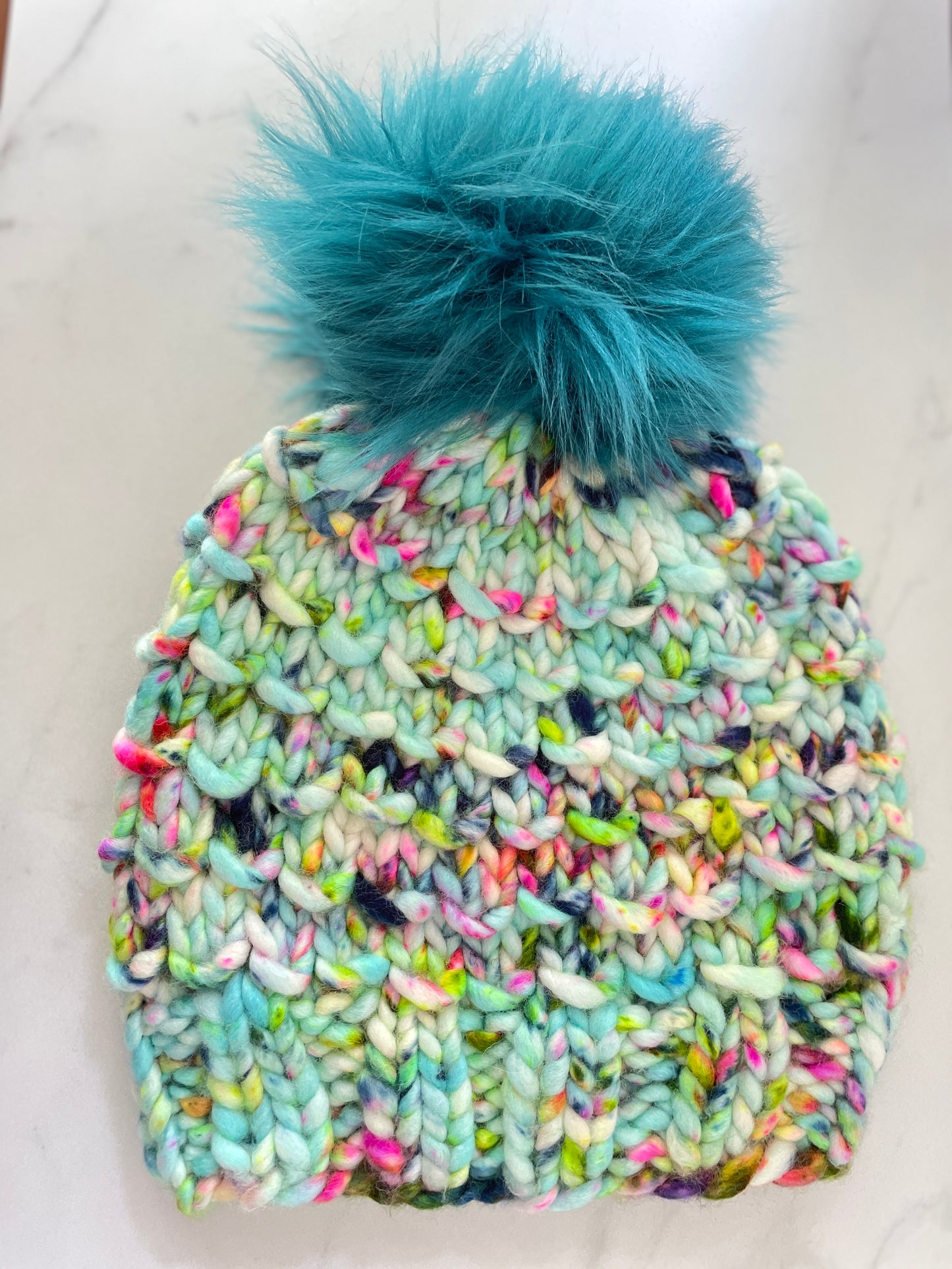 Bamboo Beanie in Crystal Ball with Teal Pom