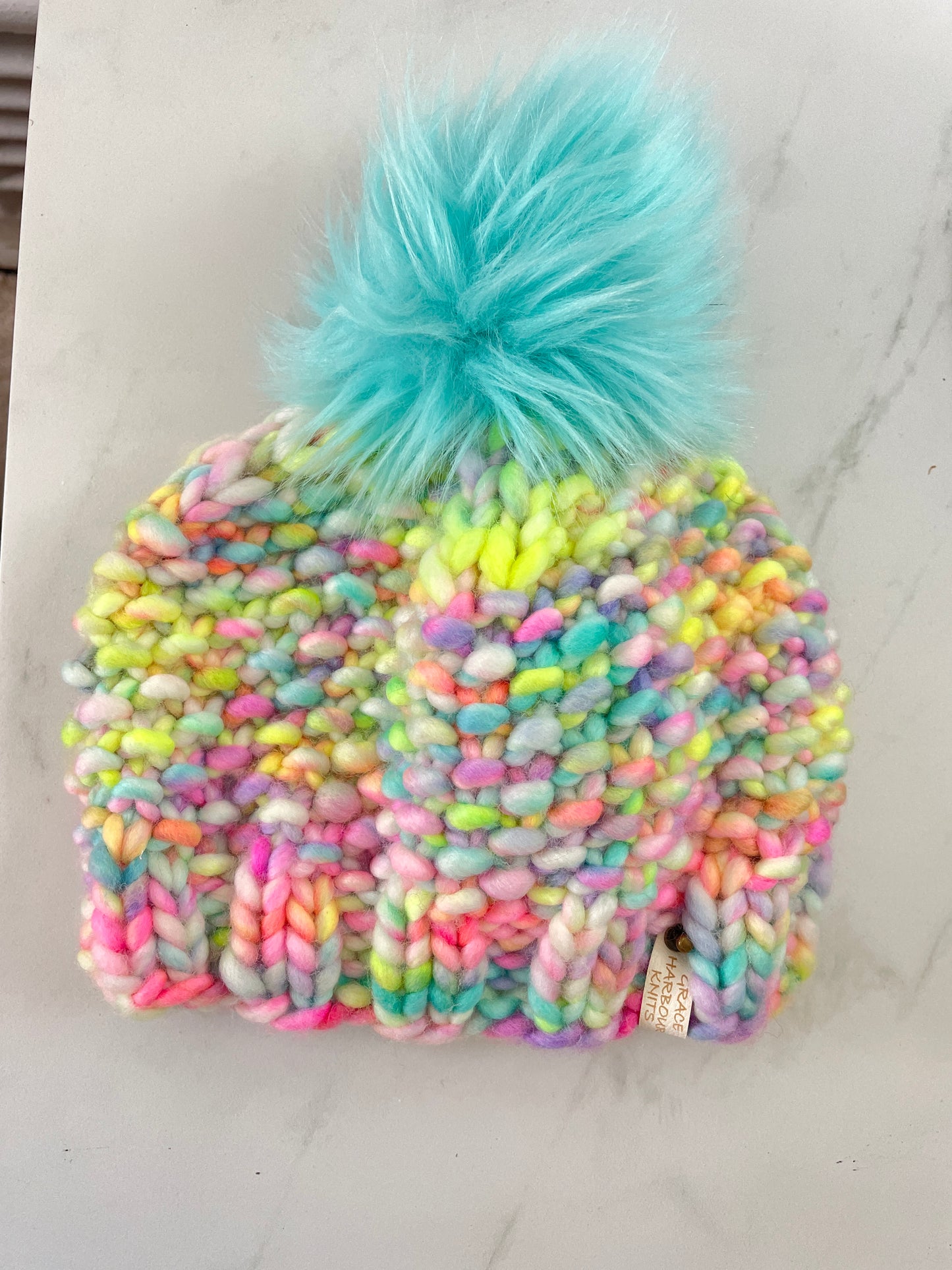 MIDDLE COVE BEANIE -Opal with blue pom