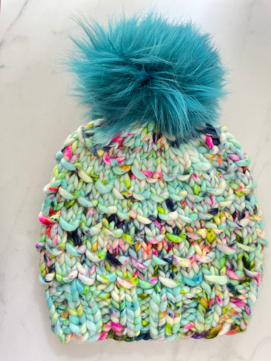 Bamboo Beanie in Crystal Ball with Teal Pom