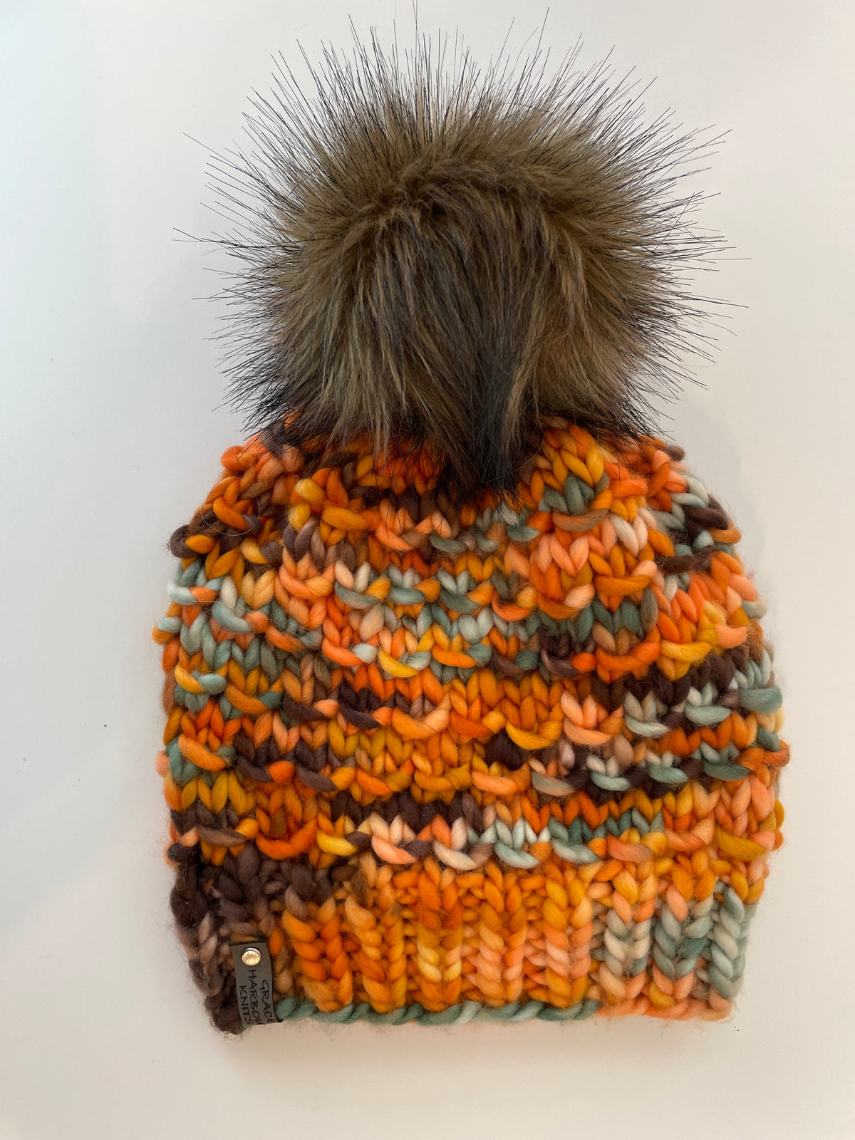 BAMBOO BEANIE IN PUMPKIN PATCH WITH BADGER FAUX FUR POM POM