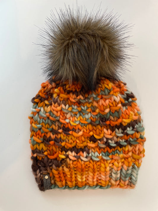 BAMBOO BEANIE IN PUMPKIN PATCH WITH BADGER FAUX FUR POM POM