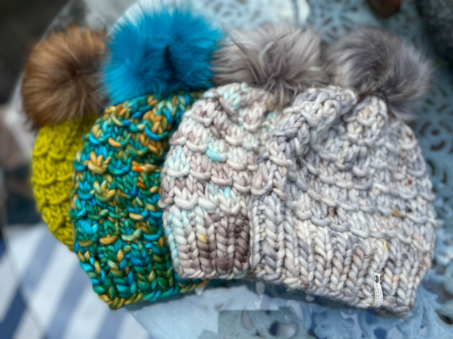 BAMBOO BEANIE IN OOAK SHIMMER WITH SILVER POM