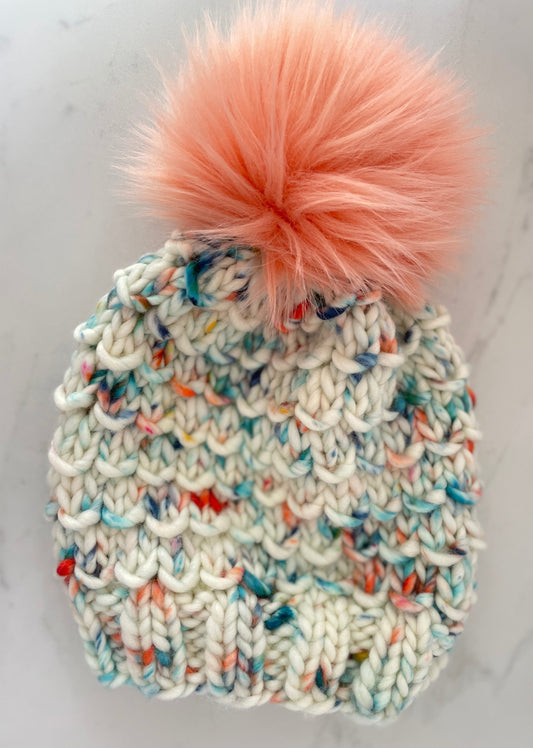 Bamboo Beanie in Berry Swirl with Peachy Pom