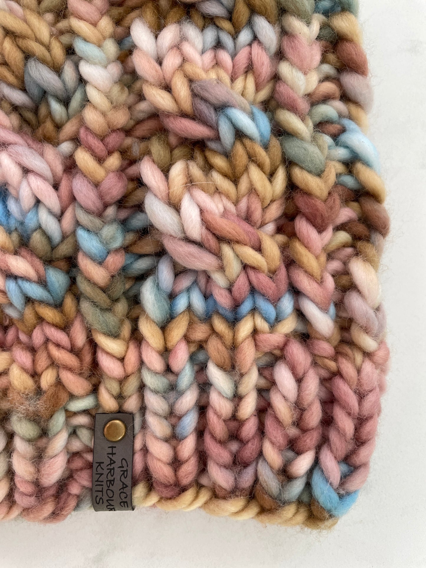 GRACE CABLE KNIT BEANIE IN DUNE WITH PECAN POM