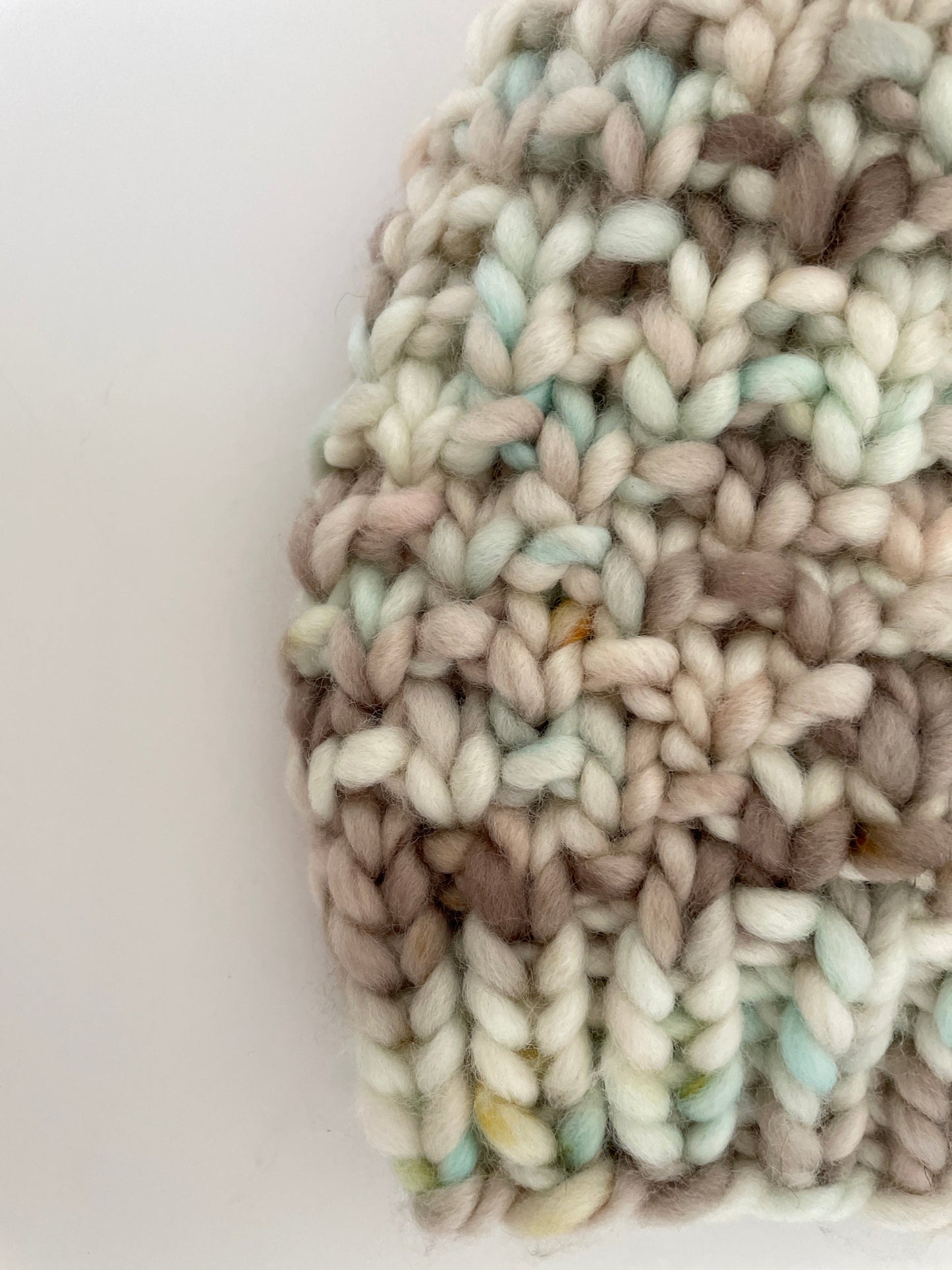 SANDBAR BEANIE AND COWL IN ONE OF A KIND TAN AND TEAL