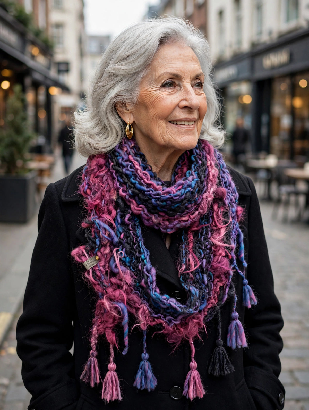 Hand-Knit "Shawn's Tassel" Scarf — Chunky Pink Purple Blue Wool Art Scarf