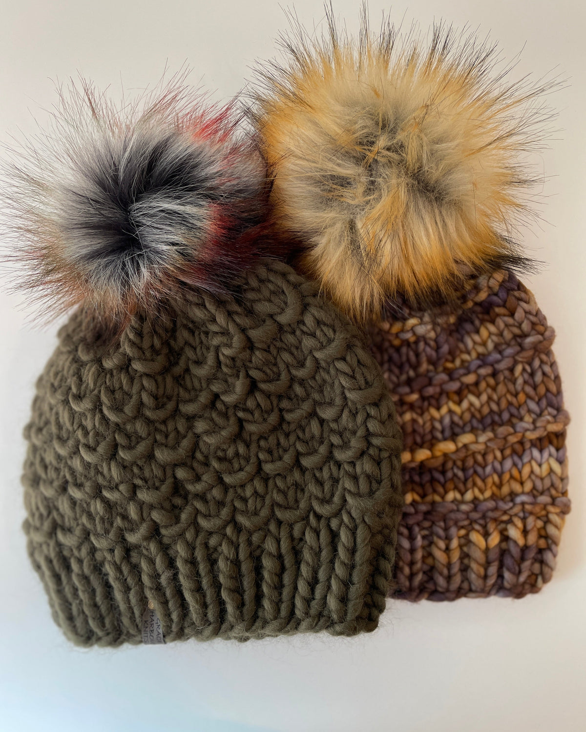 BAMBOO BEANIE IN OLIVE, WITH HARVEST FAUX FUR POM POM