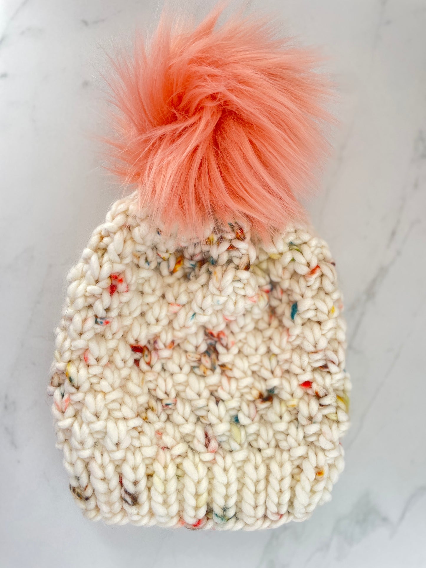 Linden Beanie in Cotton Headed Niddy Muggins/Peachy Orange Pom