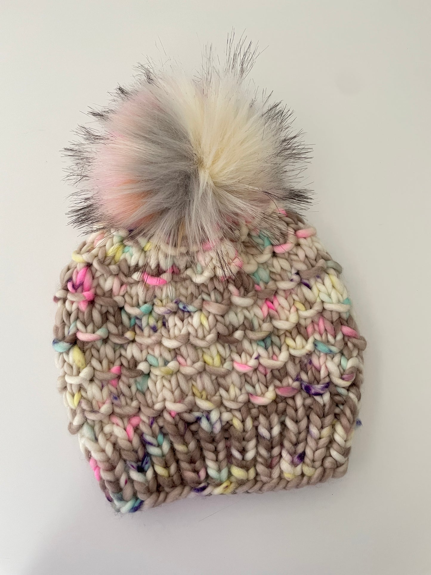 BAMBOO BEANIE IN NEON HAZE WITH NEOPOLITAN POM