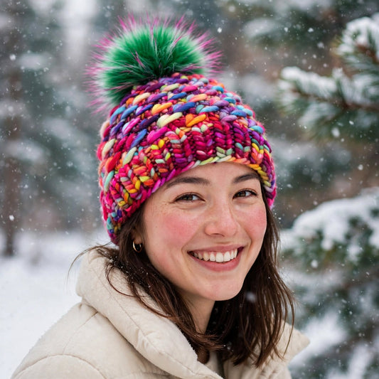 CRUSH BEANIE IN CABARET WITH FAUX FUR POM POM