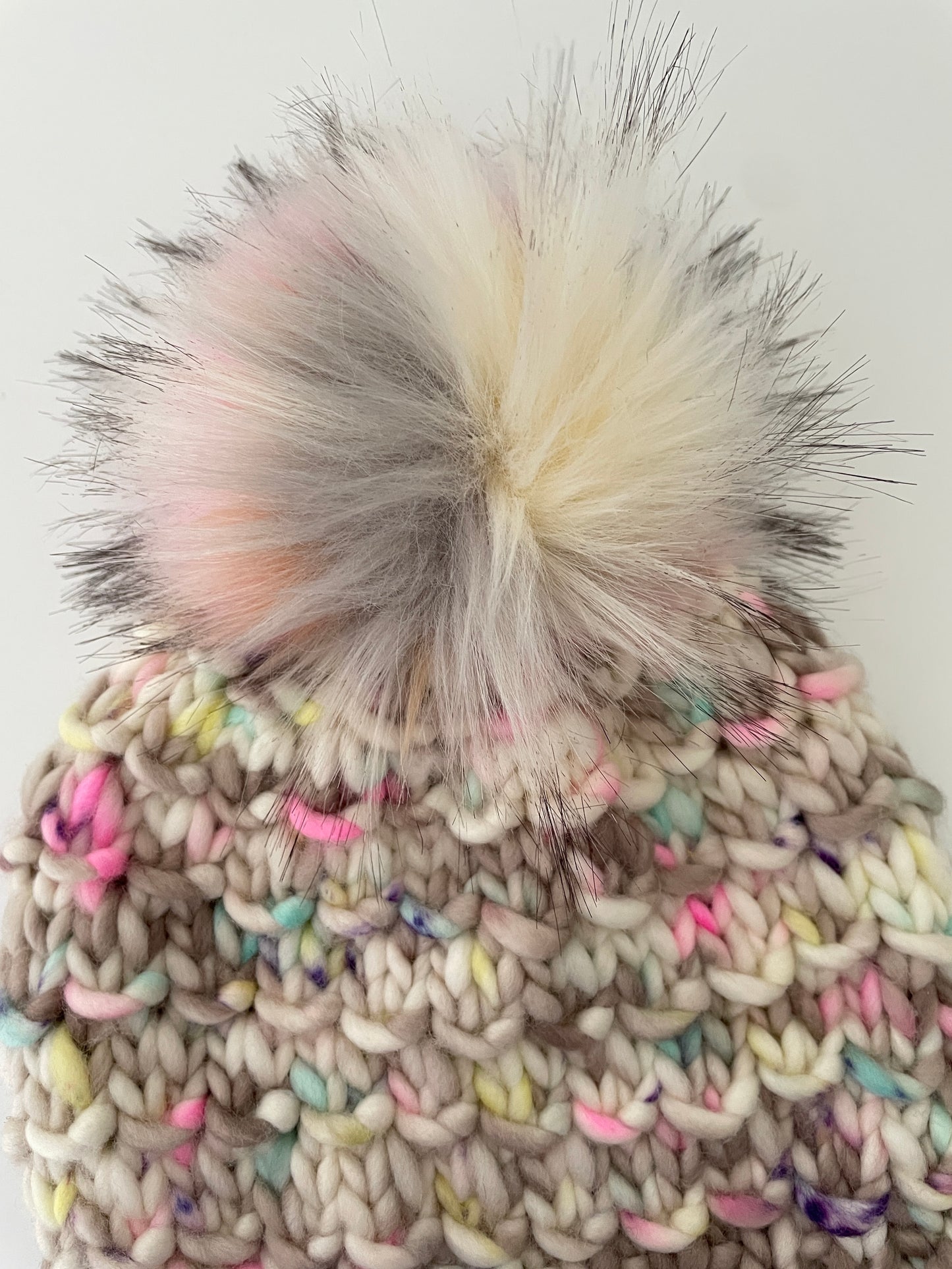 BAMBOO BEANIE IN NEON HAZE WITH NEOPOLITAN POM