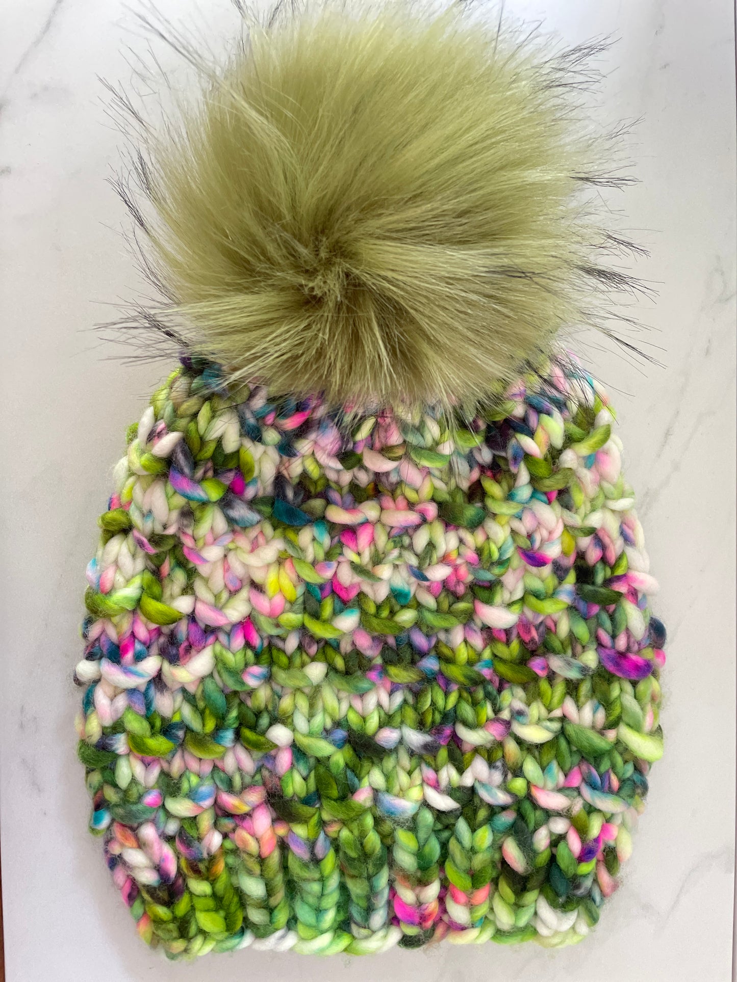 Bamboo Beanie in Forest Faeries with Moss Green pom