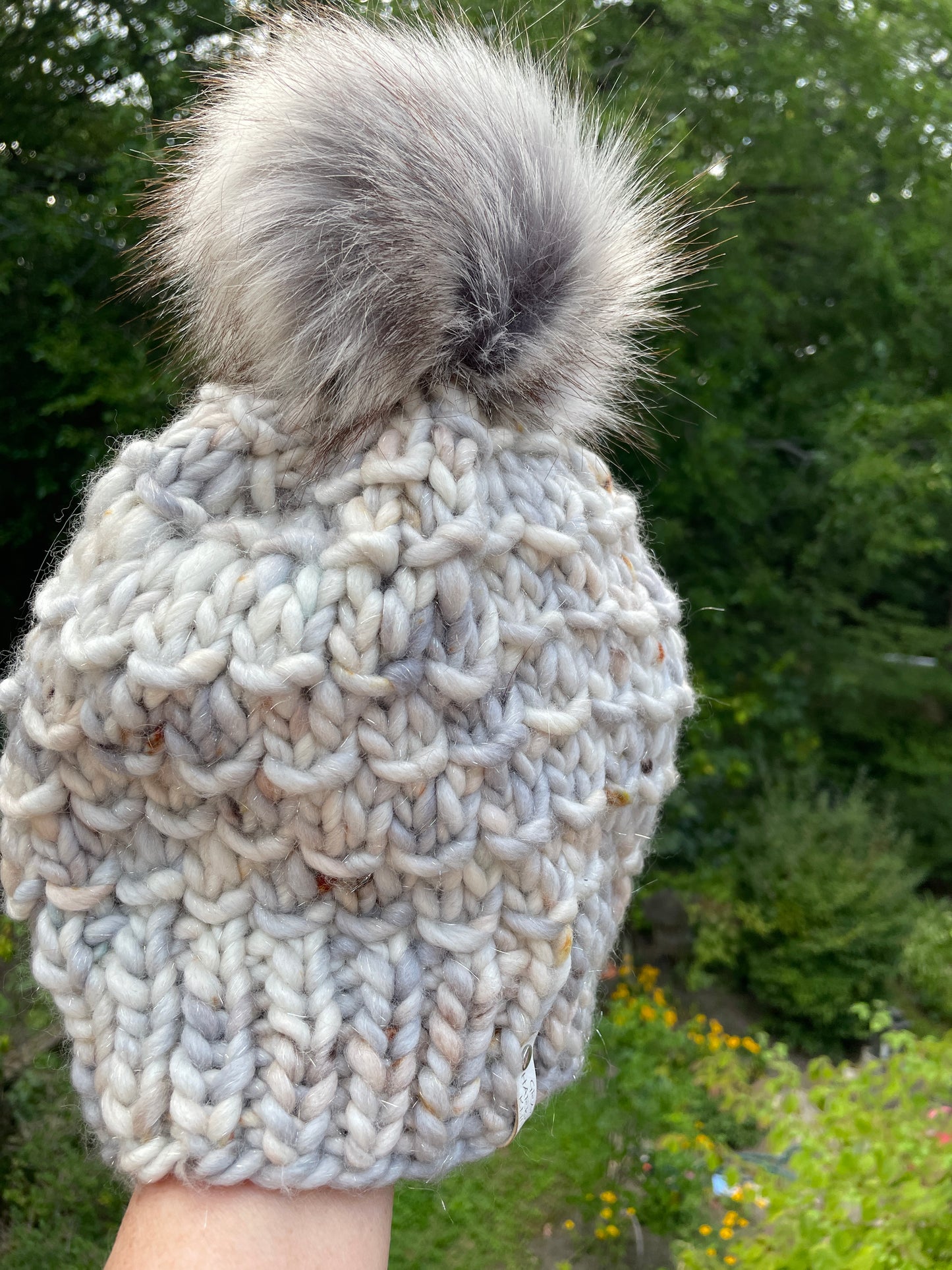 BAMBOO BEANIE IN OOAK SHIMMER WITH SILVER POM