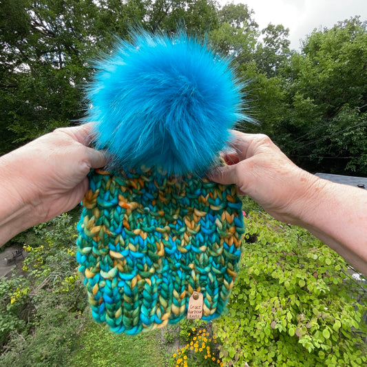 BAMBOO BEANIE IN OOAK I'LL BAYOU A DRINK WITH TEAL POM