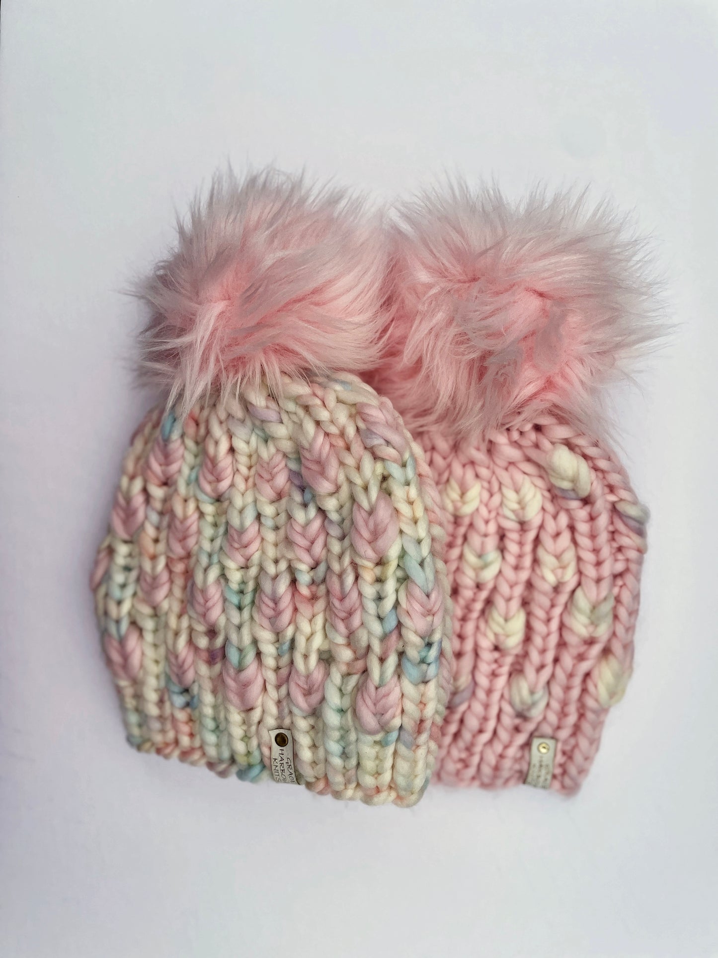 BACK TO NATURE BEANIE IN OOAK MARSHMALLOW WORLD WITH SEASHELL- PINK POM OR SEASHELL WITH MARSHMALLOW WORLD-PINK POM