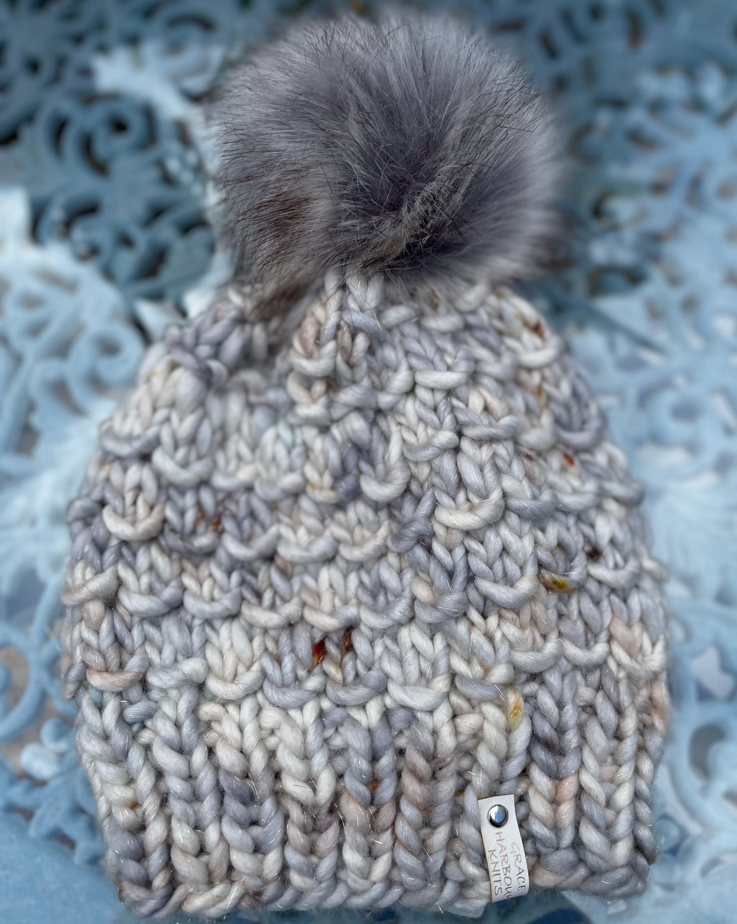 BAMBOO BEANIE IN OOAK SHIMMER WITH SILVER POM