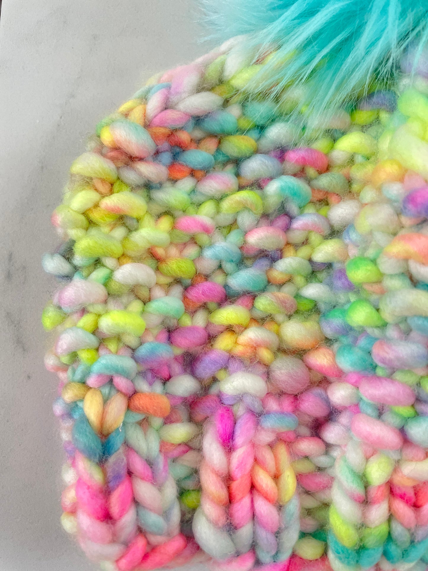 MIDDLE COVE BEANIE -Opal with blue pom