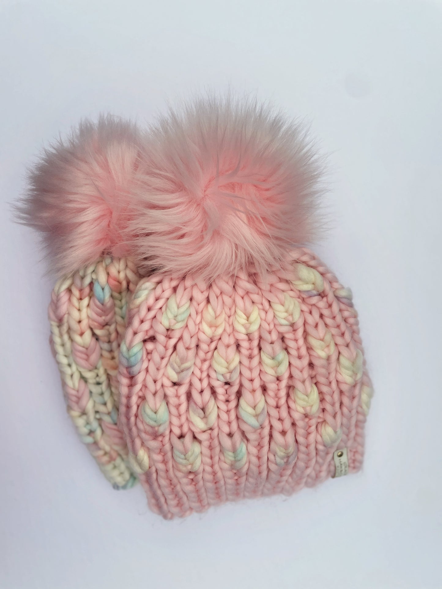 BACK TO NATURE BEANIE IN OOAK MARSHMALLOW WORLD WITH SEASHELL- PINK POM OR SEASHELL WITH MARSHMALLOW WORLD-PINK POM