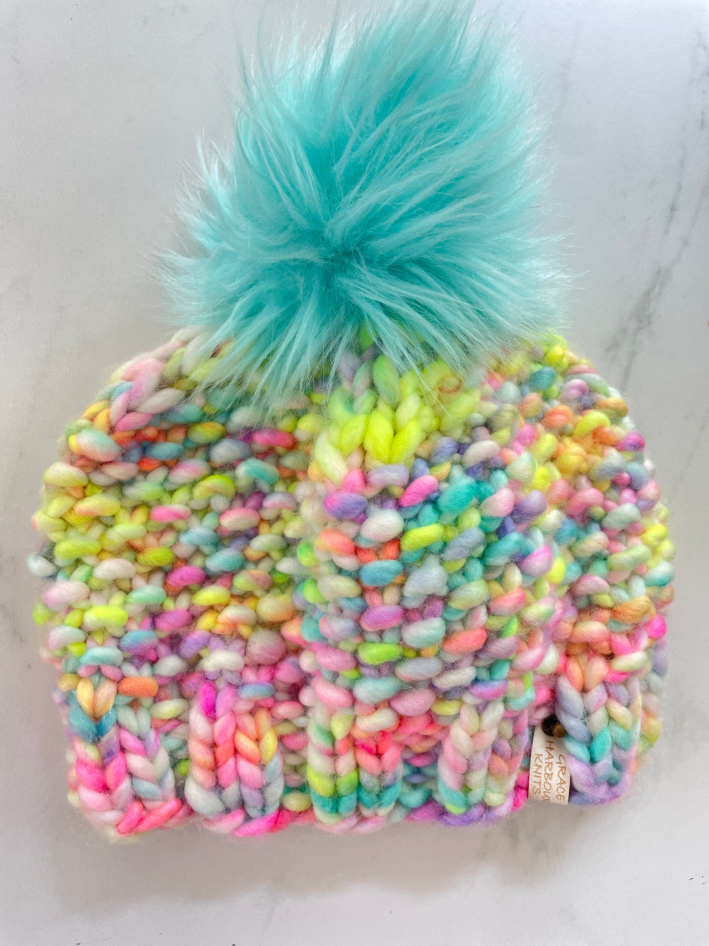 MIDDLE COVE BEANIE -Opal with blue pom