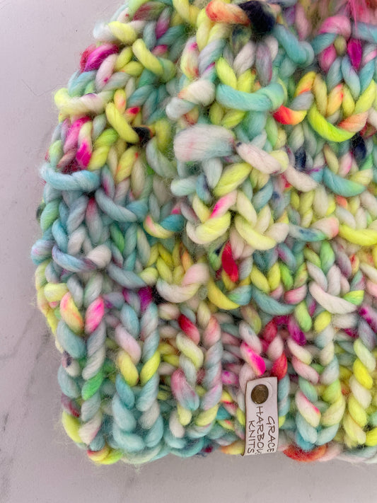 BAMBOO BEANIE IN TOUCAN DO IT W SHOCKING PINK POM