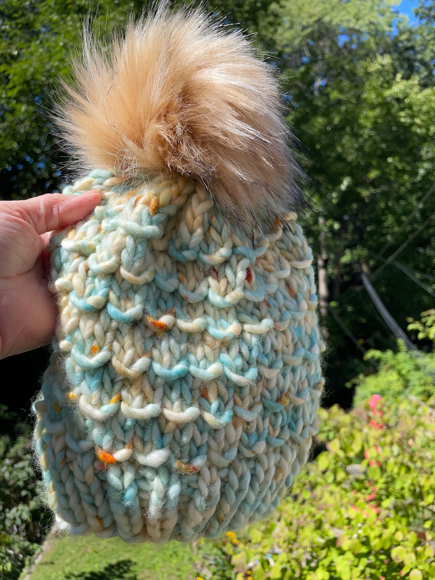 BAMBOO BEANIE IN OOAK FUN IN THE SUN WITH BLONDIE POM