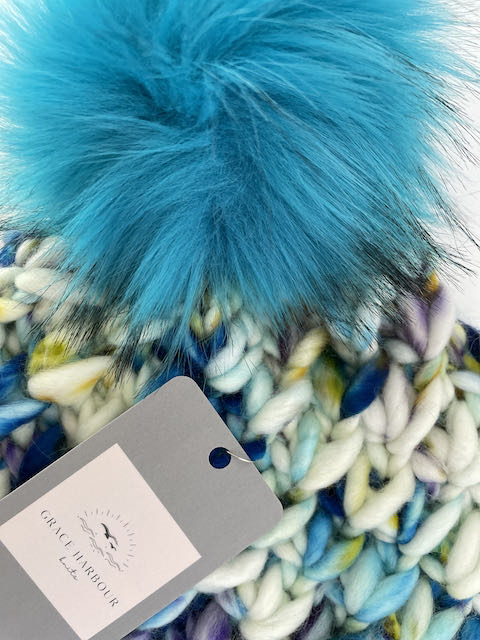 Crush Beanie in Jessamyn with Blue Pom
