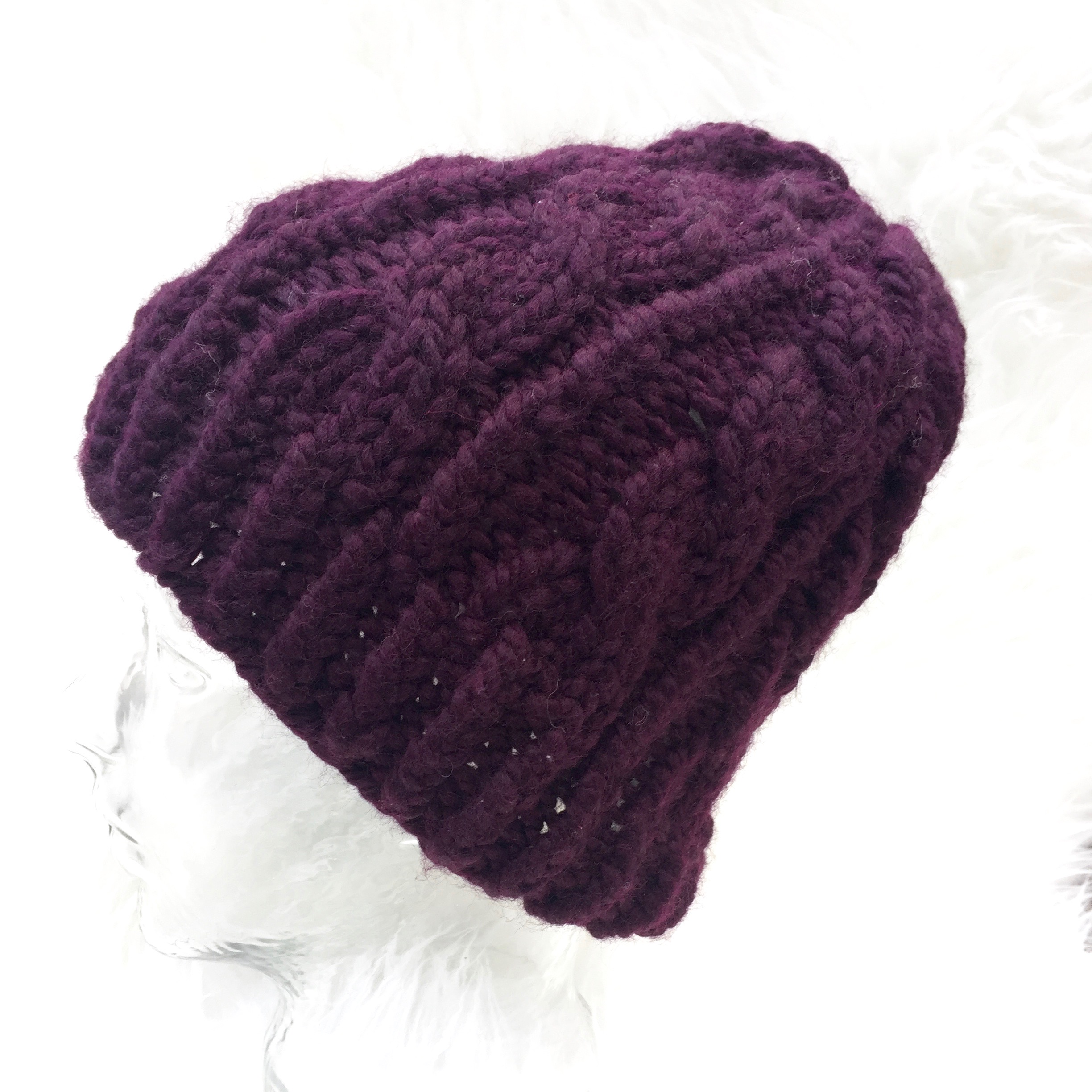 Grace Cable Knit Hat in Eggplant