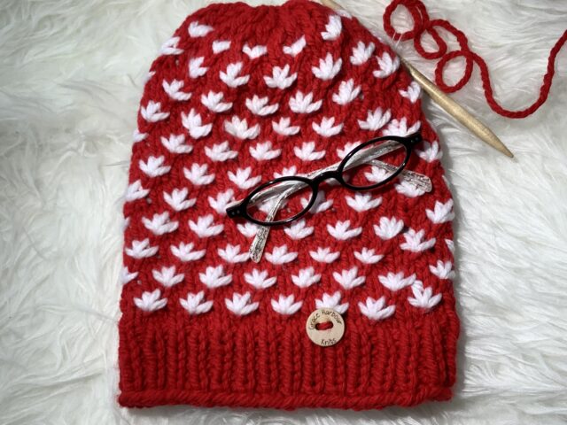 Lotus Flower Beanie in Red with White